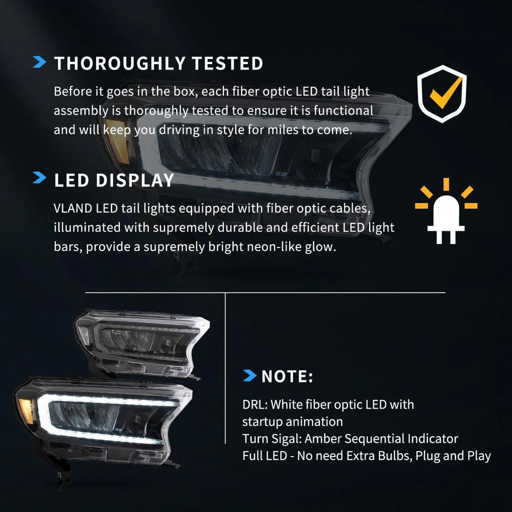 Vland LED Headlight Assembly Matrix for 2016-2021 Ford Ranger 3rd Gen P375