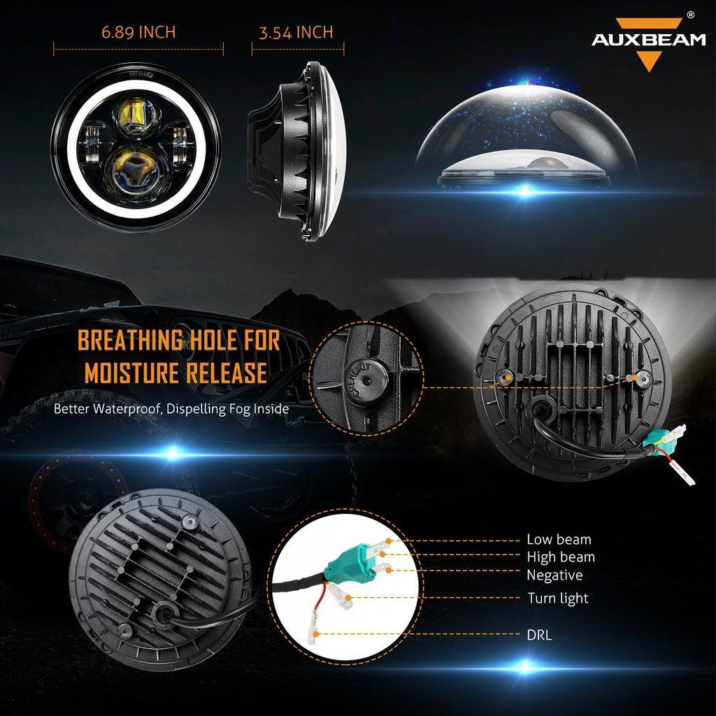 Auxbeam 7'' LED Headlight Replacement for Jeep Wrangler JK