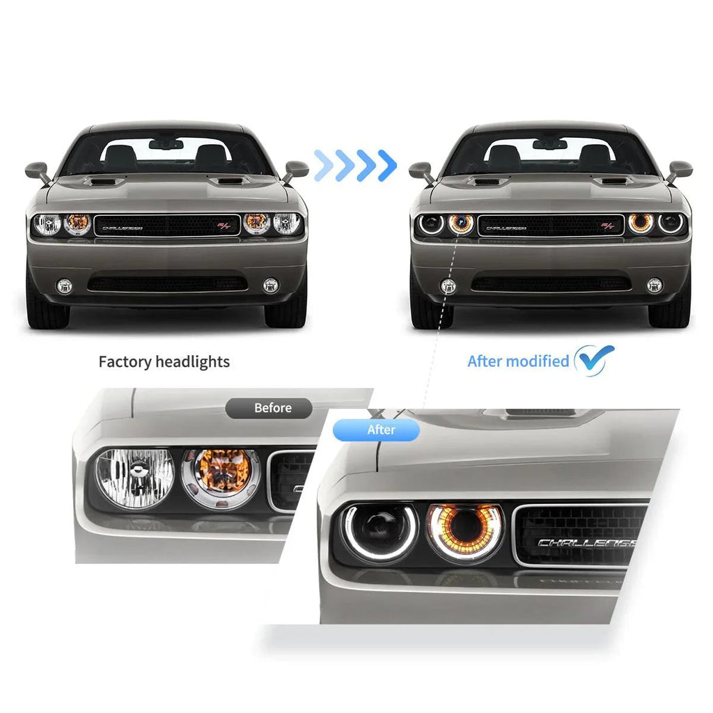 Vland LED Headlight Assembly for 2008-2014 Dodge Challenger 3rd Gen Pre-Facelift
