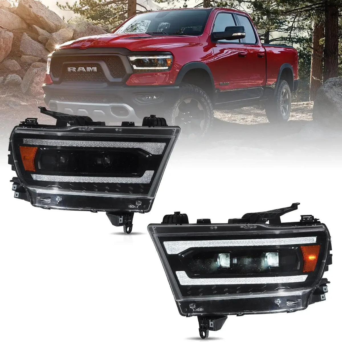 Vland Full LED Headlight Assembly for 2019-2024 Dodge Ram 1500