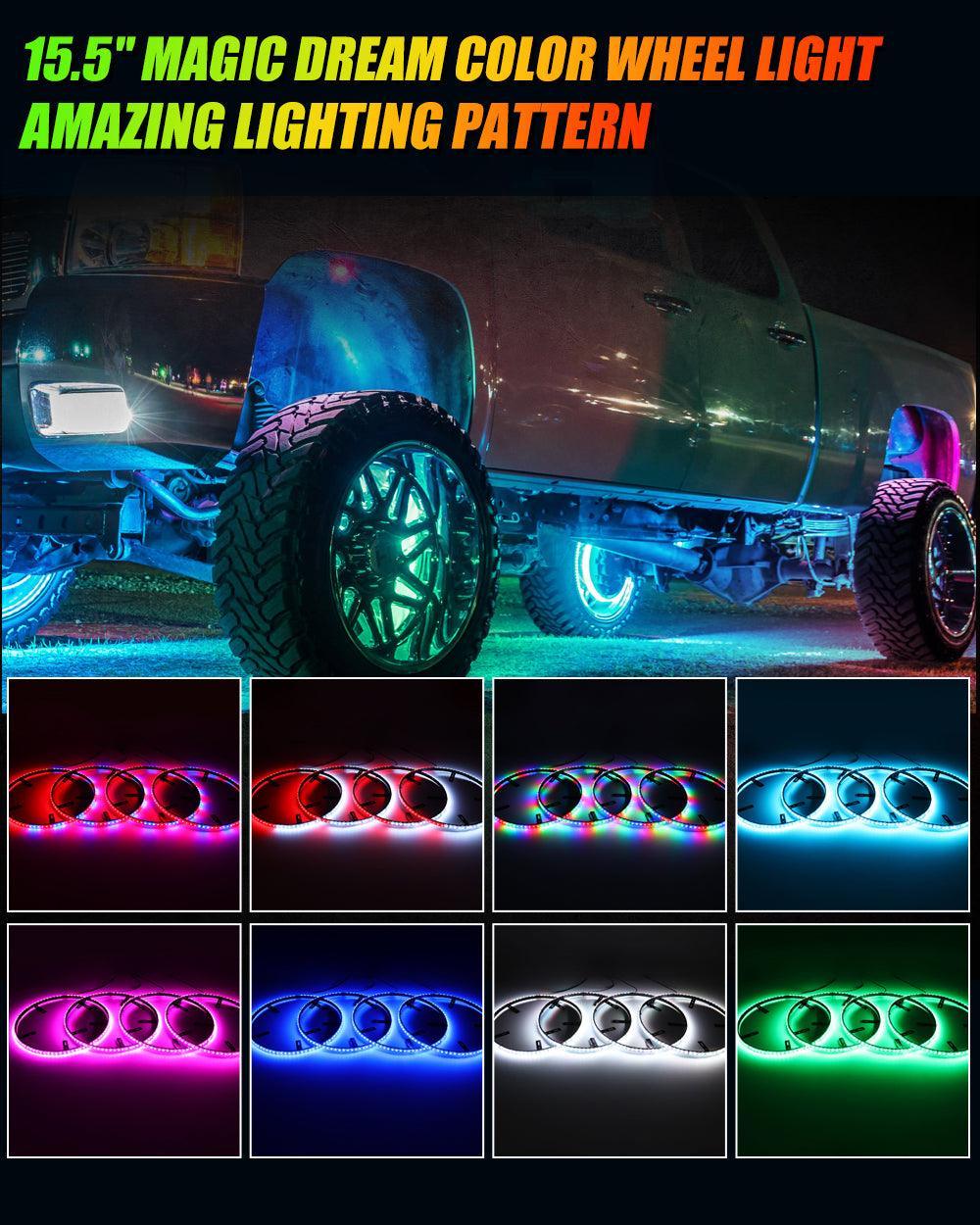Auxbeam 15.5" RGB LED Wheel Ring Lights Magic Dream Color Neon Rim Light