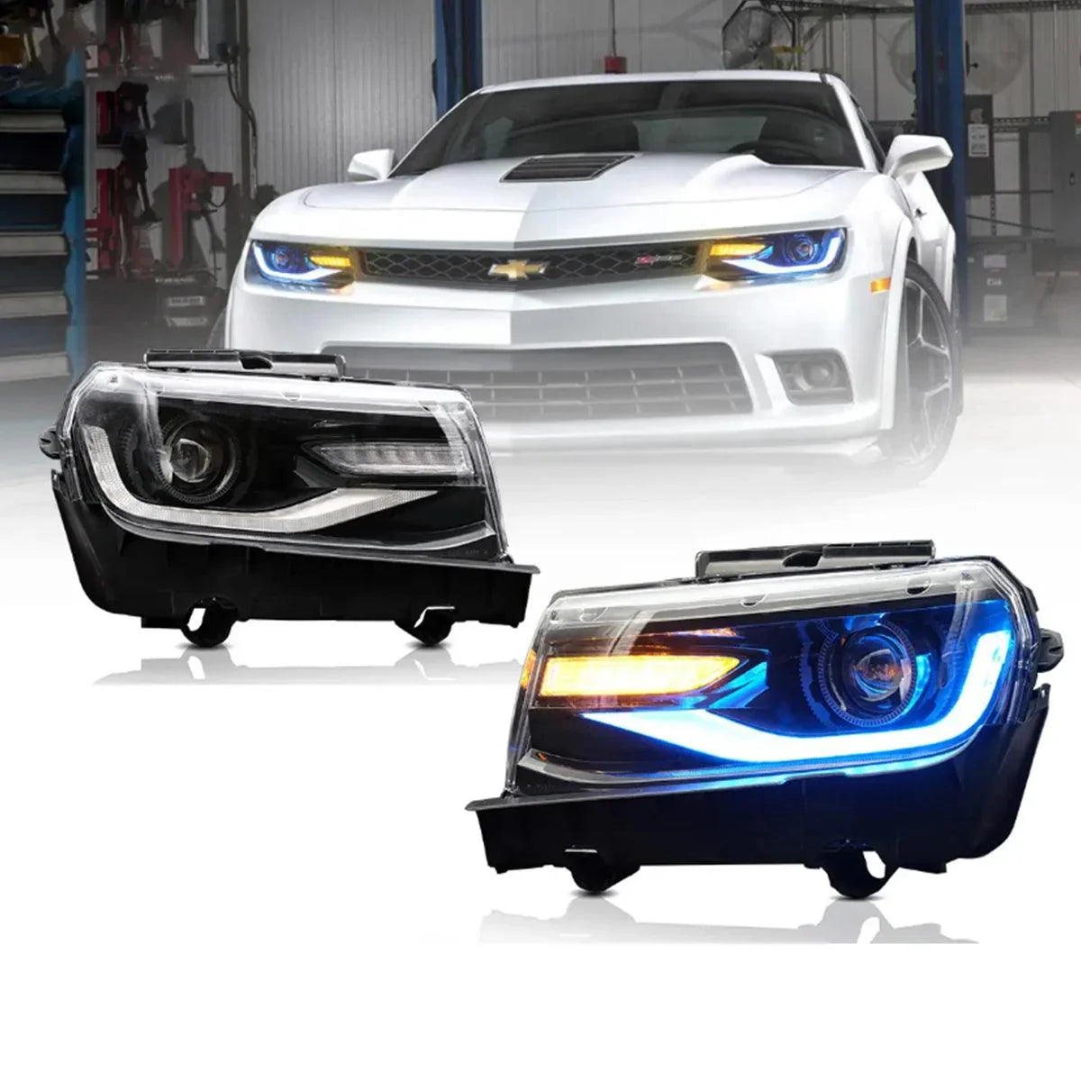 Vland LED Headlight Assembly RGB Dual Beam for 2014-2015 Chevrolet Camaro