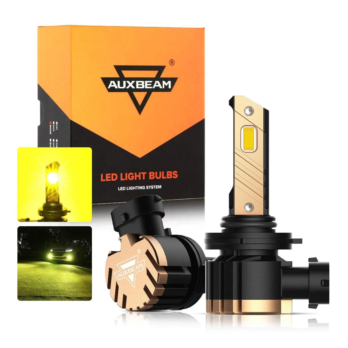 Auxbeam 9006 HB4 LED Fog Light/DRL Bulbs 44W 3000K Golden Yellow Z3 Series 2