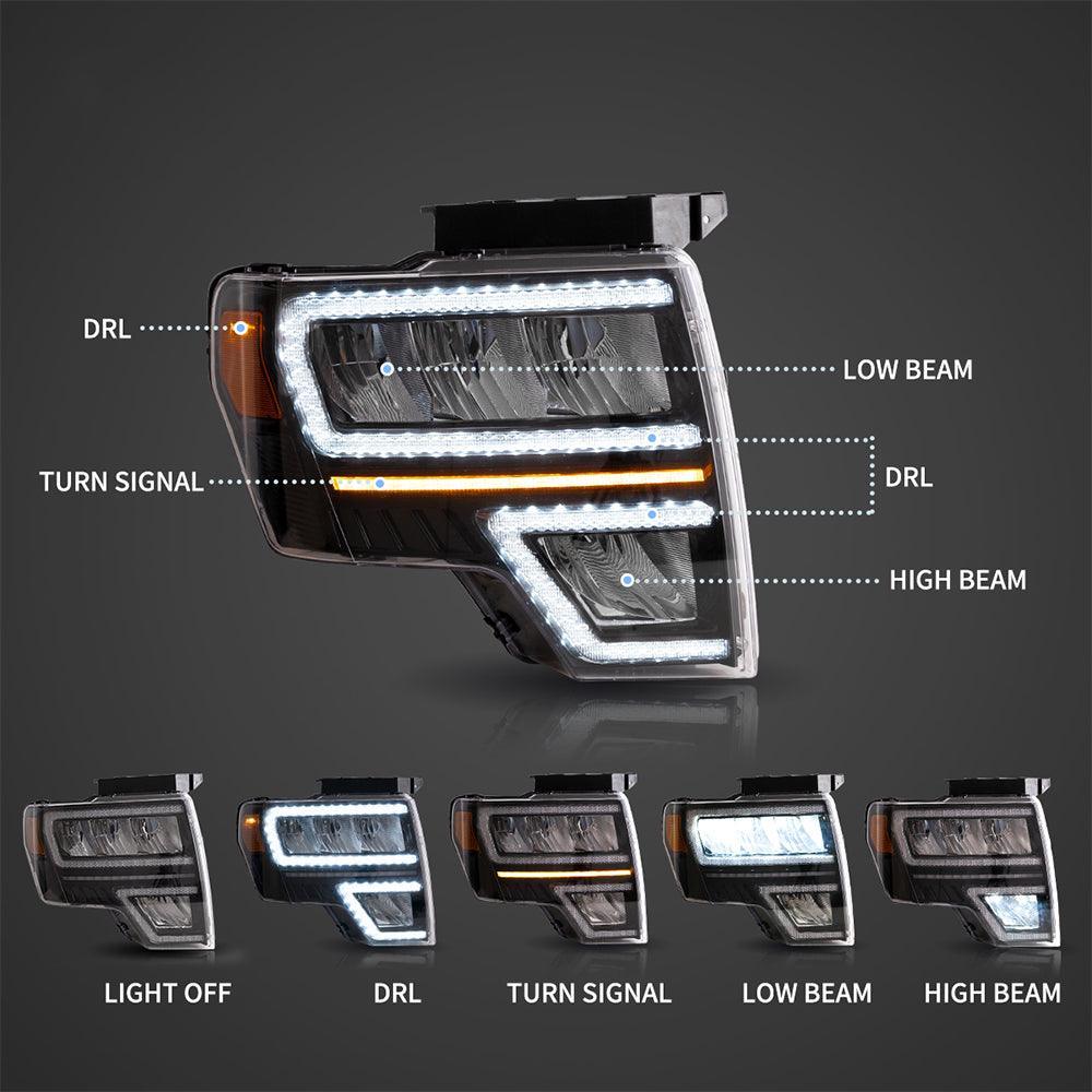 Vland LED Headlight Assembly Reflection Bowl for 2009-2014 Ford F150 12th Gen