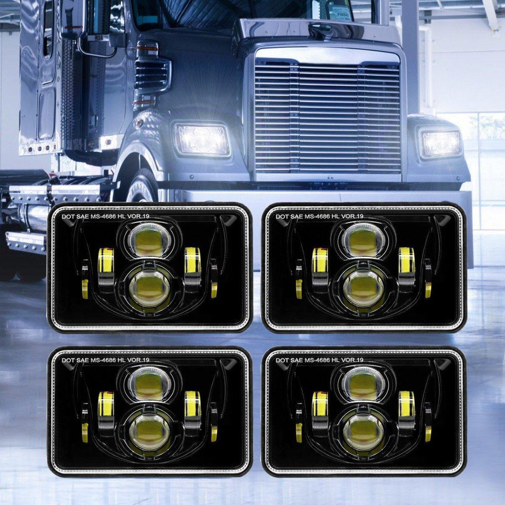 Auxbeam 4X6 Inch 55W Rectangular LED Headlight Dot Approved Black