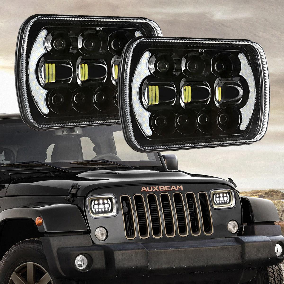 Auxbeam 130W 7x6 LED Headlight for Jeep Wrangler YJ XJ MJ/ Ford/ Savana/ Trucks