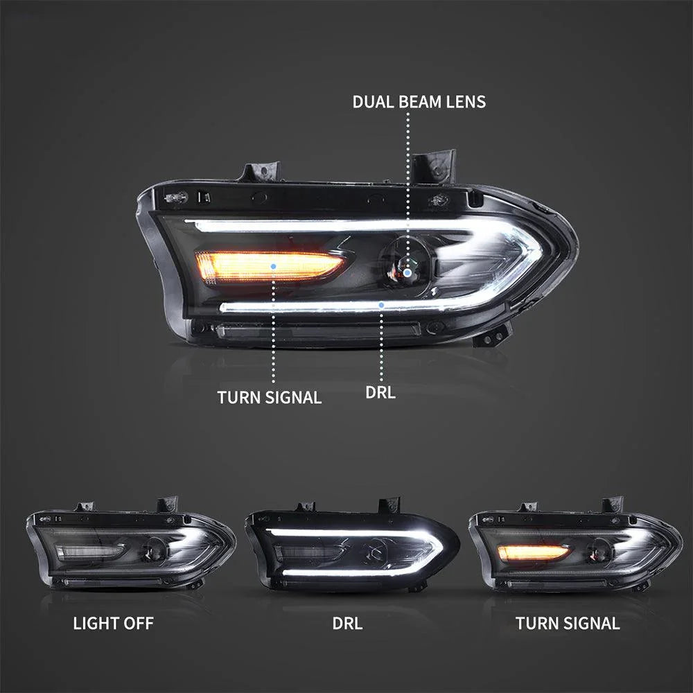 Vland LED Headlight Assembly Dual Beam for 2015-2023 Dodge Charger 7th Gen (LD)