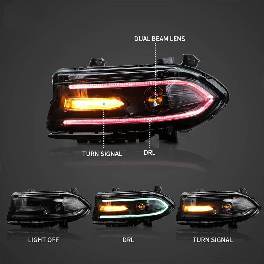 Vland LED Headlight Assembly RGB Style for 2015-2023 Dodge Charger 7th Gen (LD)