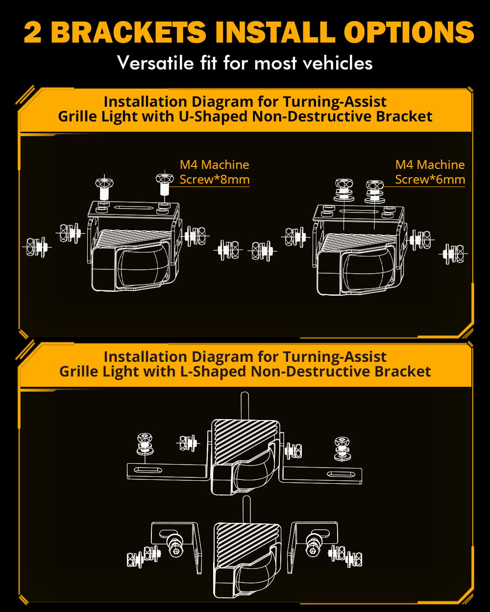 Auxbeam 0.8'' 3000K Yellow Bi-LED Projector 45° Turning-Assist Grille Light