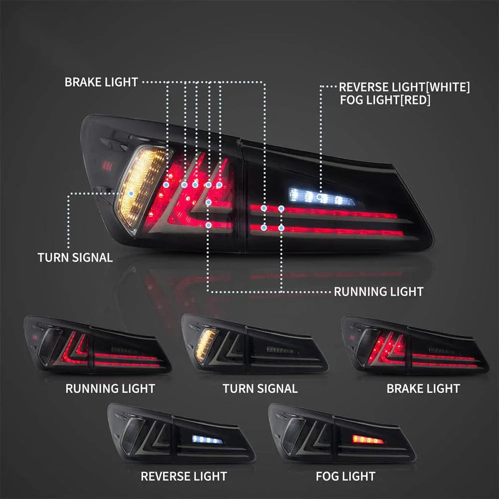 Vland LED Tail Lights Assembly With Amber Turn Signal for 2006-2012 Lexus IS