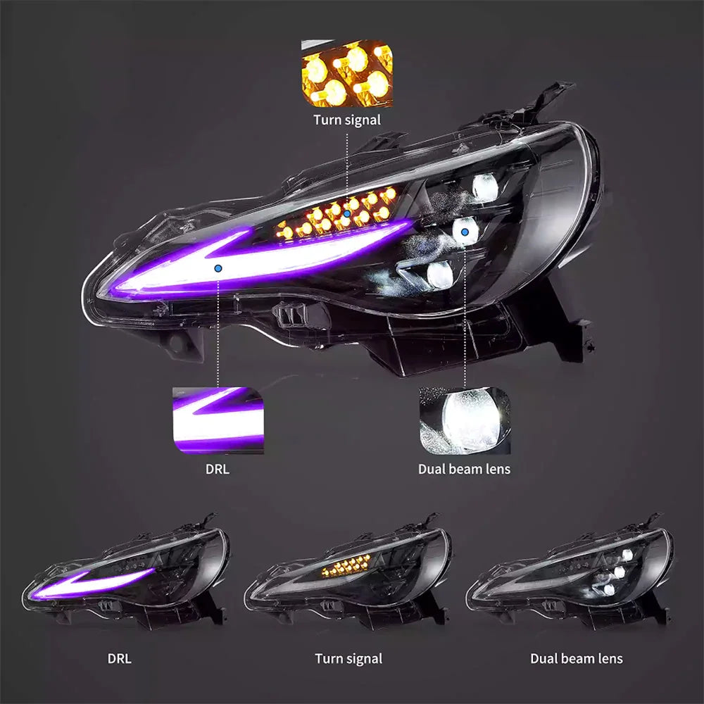 Vland RGB LED Headlight Assembly for 2012-2021 Toyota 86, Subaru BRZ, Scion FR-S