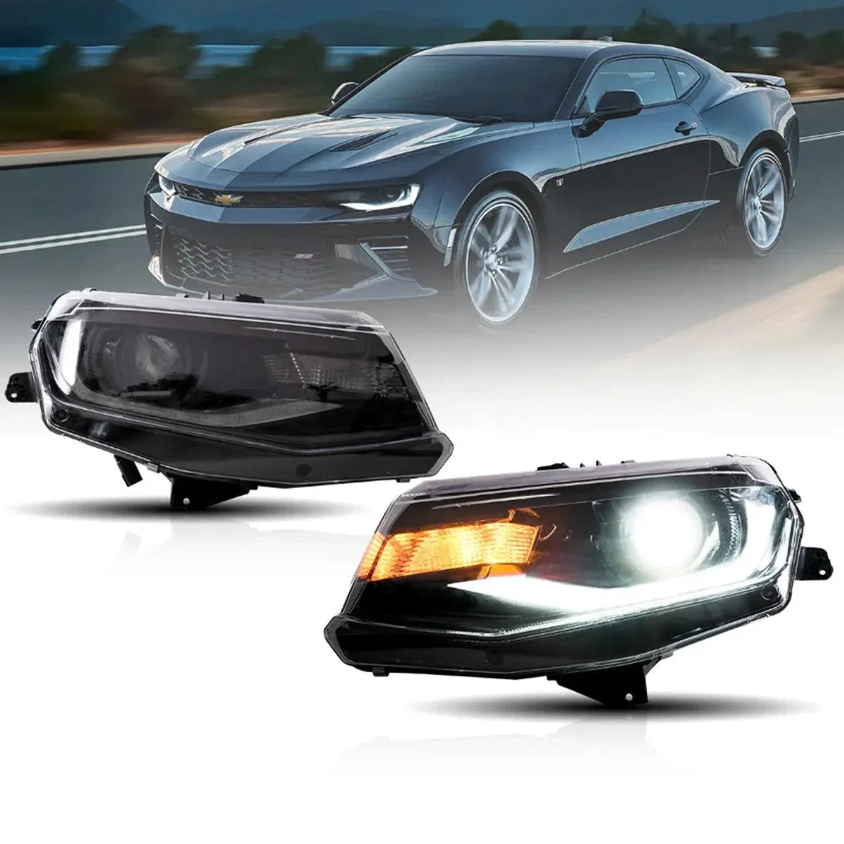 Vland LED Headlight Assembly Dual Beam for 2016-2022 Chevrolet Camaro 6th Gen