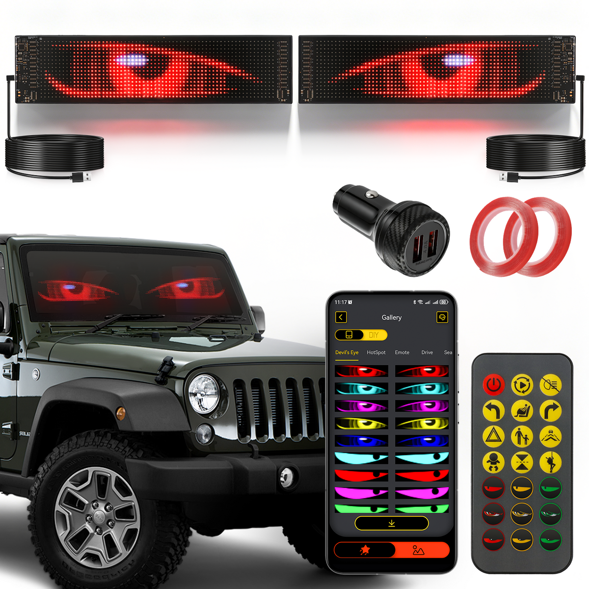 Auxbeam Two-Pack LED Flexible Programmable Car Screen Light USB APP Control