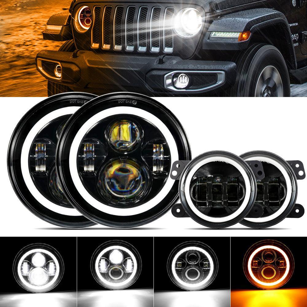 Auxbeam 7'' LED Halo Headlights for Jeep Wrangler2007-2018 JK