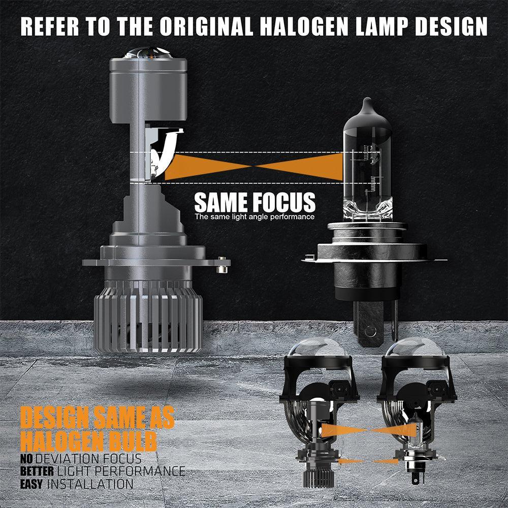 Auxbeam H4/HS1 LED Headlight Bulbs Mini Bi-LED Projector Lens High Low Dual Beam