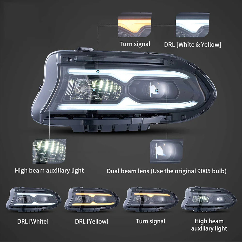 Vland LED Projector Headlights for 2015-2023 Dodge Charger Halogen Models