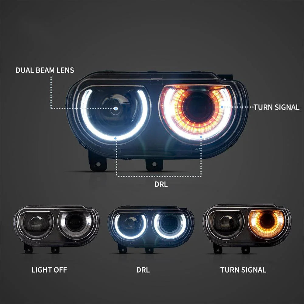 Vland LED Headlight Assembly for 2008-2014 Dodge Challenger 3rd Gen Pre-Facelift