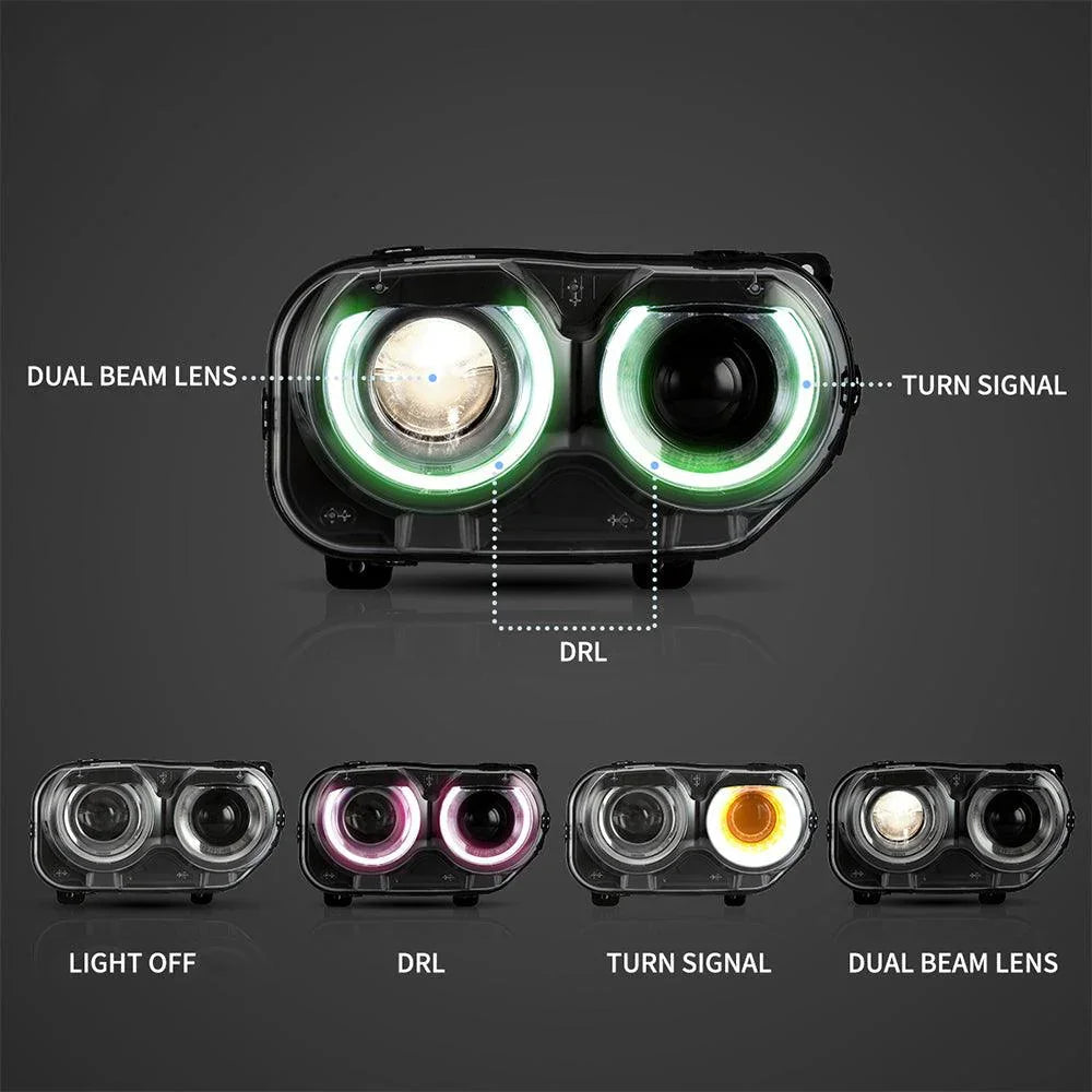 Vland LED Headlight Assembly for 2015-2024 Dodge Challenger 3rd Gen Facelifted