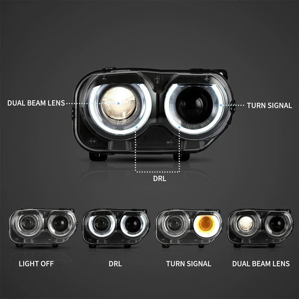 Vland LED Headlight Assembly for 2015-2023 Dodge Challenger 3rd Gen Facelifted