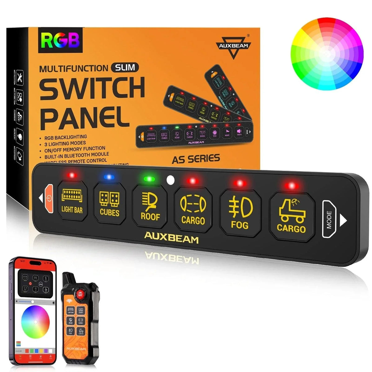 Auxbeam AS Series 4/6/8 Gang RGB Slim Switch Panel with APP&Remote Control