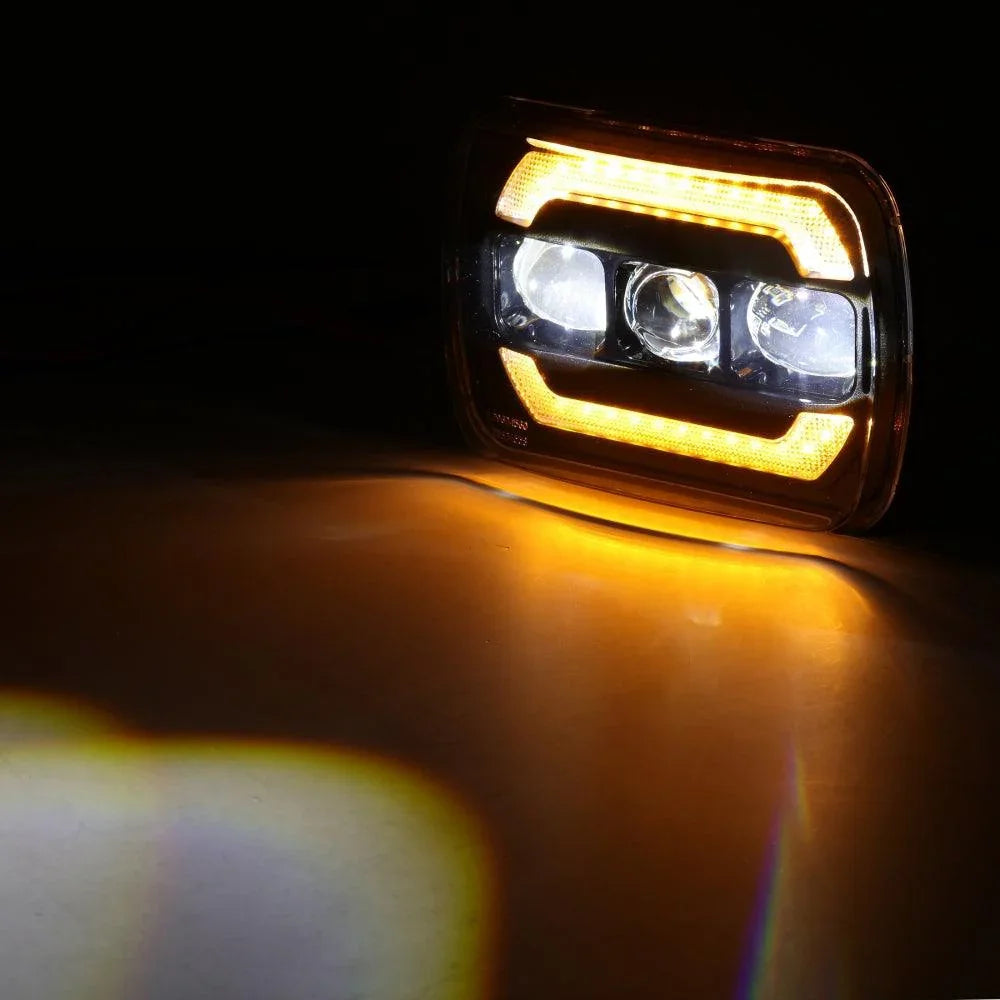 Auxbeam 7x6 Inch Sealed Beam LED Headlights with Hi-Lo Beam Yellow Turn Signal