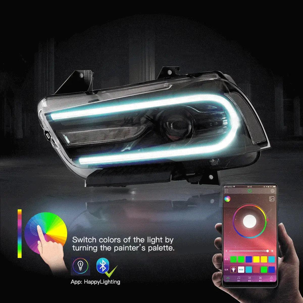 Vland LED Headlight Assembly RGB Dual Beam for 2011-2014 Dodge Charger(LD)