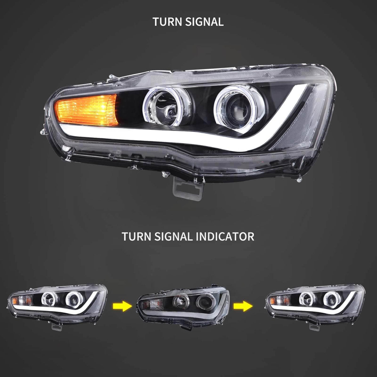 Vland LED Headlight Assembly for 2008-2017 Mitsubishi Lancer 9th Gen Evo X GSR