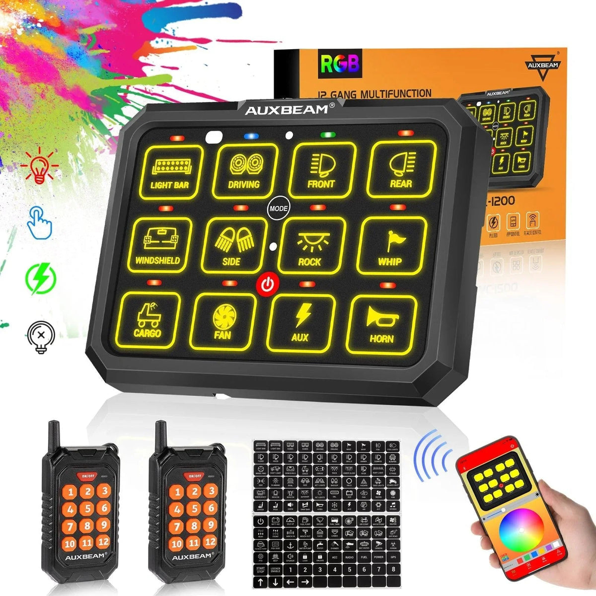Auxbeam AC Series 8/12 Gang RGB Switch Panel with APP&Remote Control
