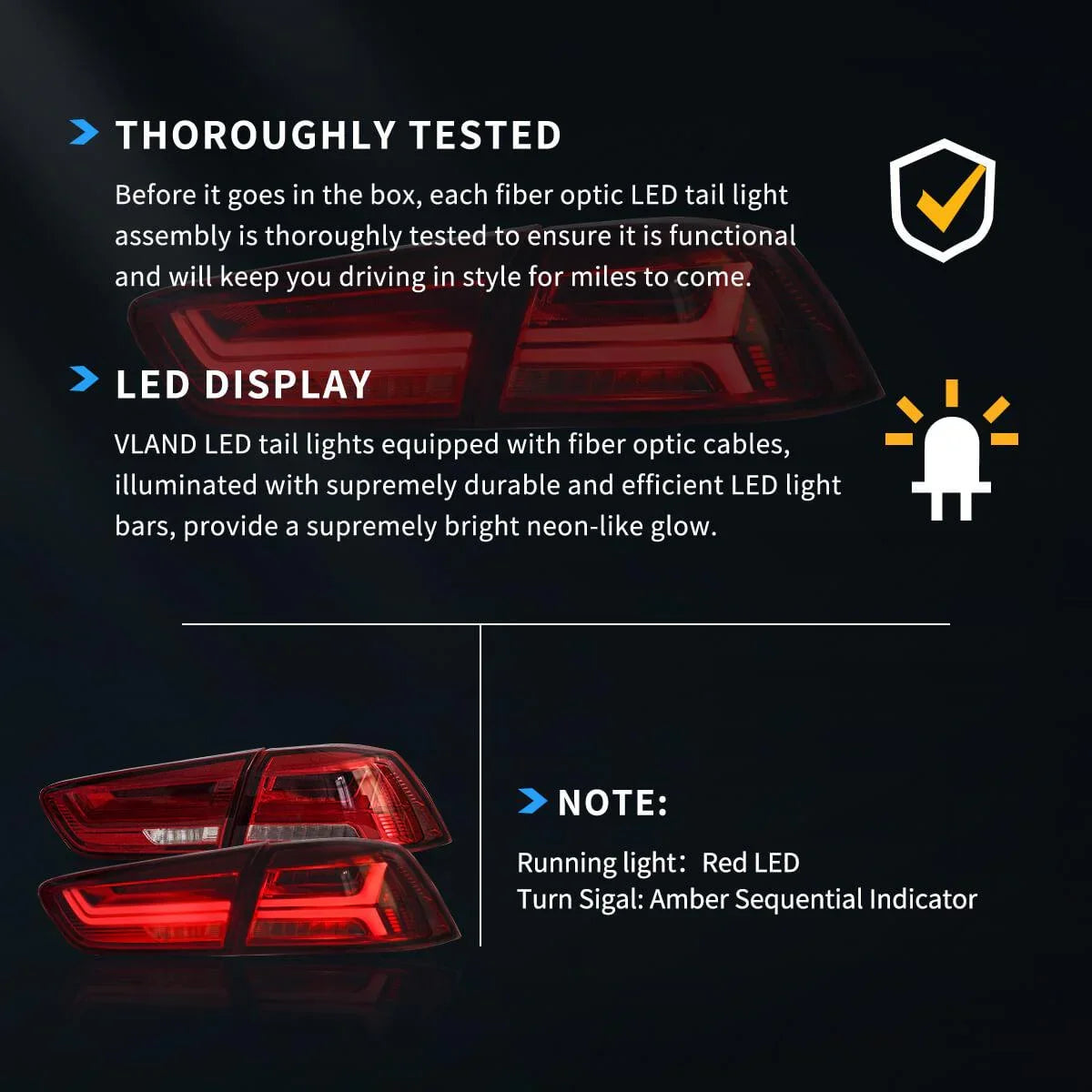 Vland LED Tail Light Assembly for 2008-2017 Mitsubishi Lancer & EVO X