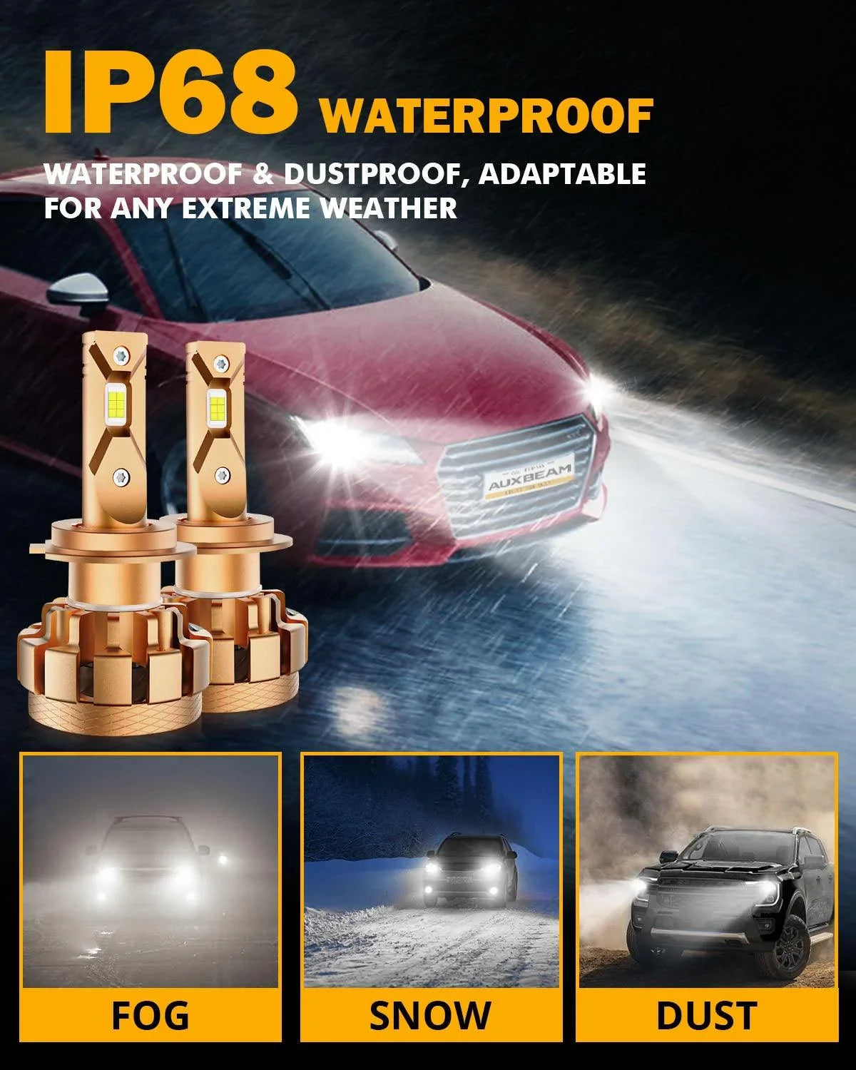 Auxbeam H7 LED Headlight Bulbs 70W F-16 Plus Series 2 Bulbs