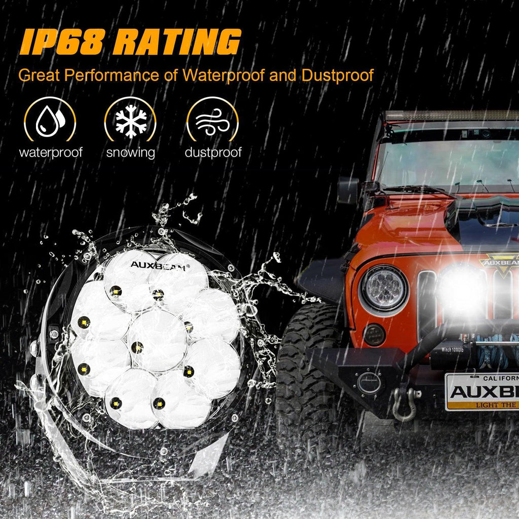 7 Inch 90W Round Spot Beam Offroad LED Driving Lights w/ SAE Compliant+Amber/Black Covers(Optional)
