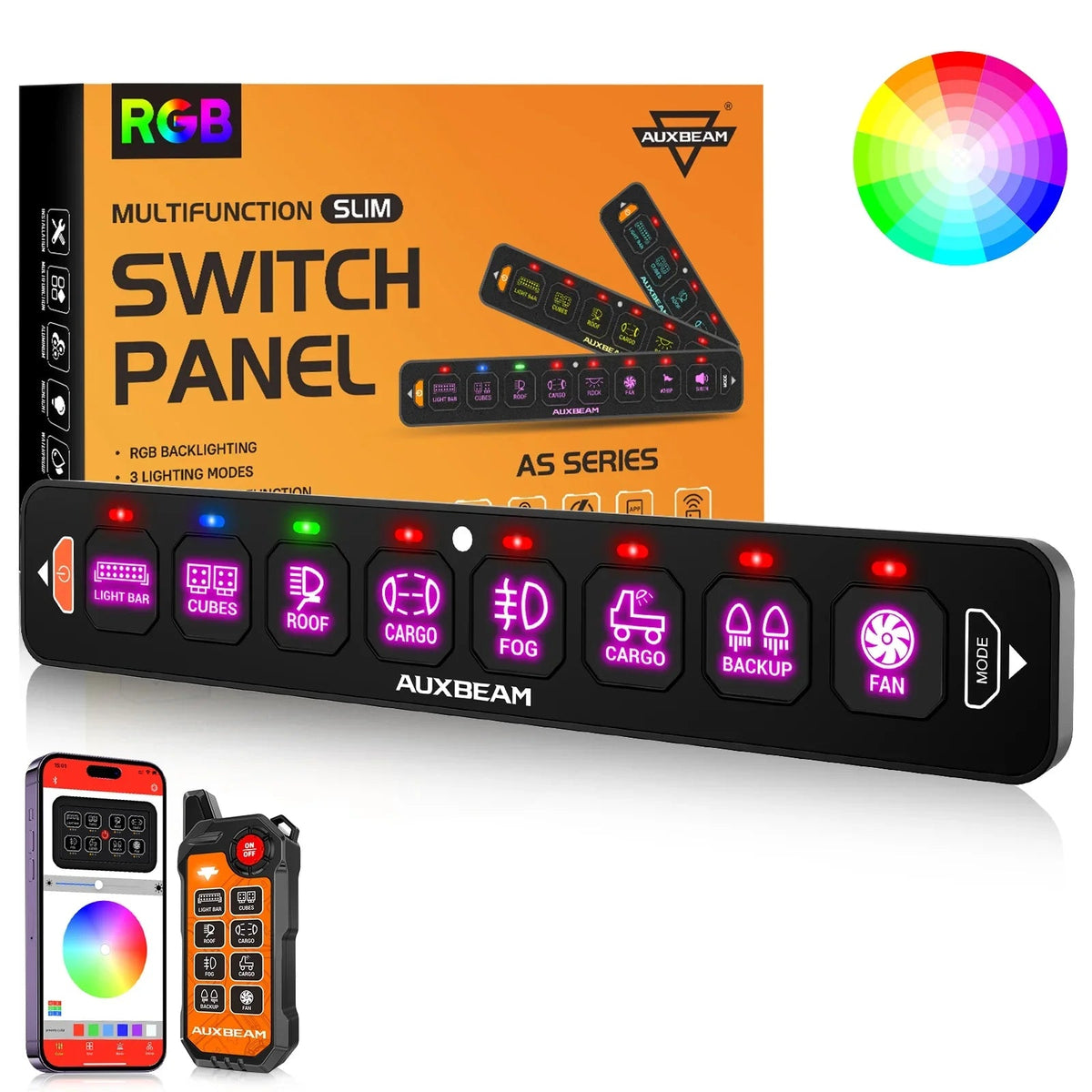 Auxbeam AS Series 4/6/8 Gang RGB Slim Switch Panel with APP&Remote Control