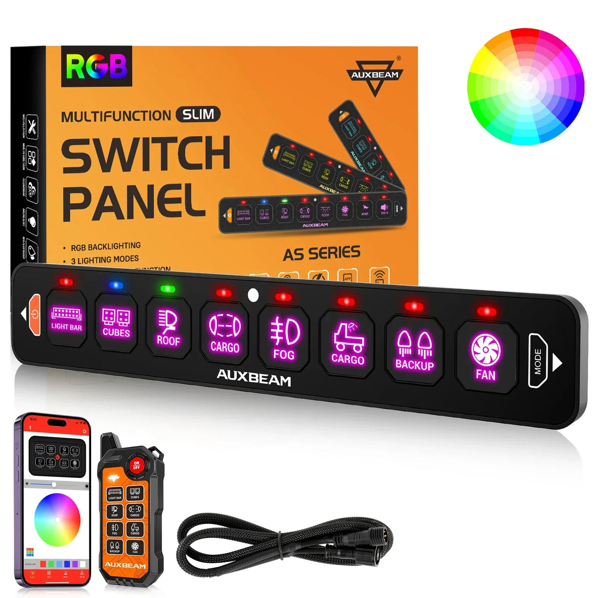 Auxbeam AS Series 4/6/8 Gang RGB Slim Switch Panel with APP&Remote Control