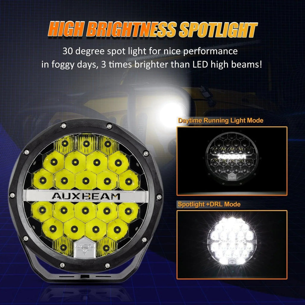 7 Inch 240W Round Offroad LED Driving Lights with DRL+Amber/Black Covers(Optional) for SUV ATV UTV Trucks Pickup Boat