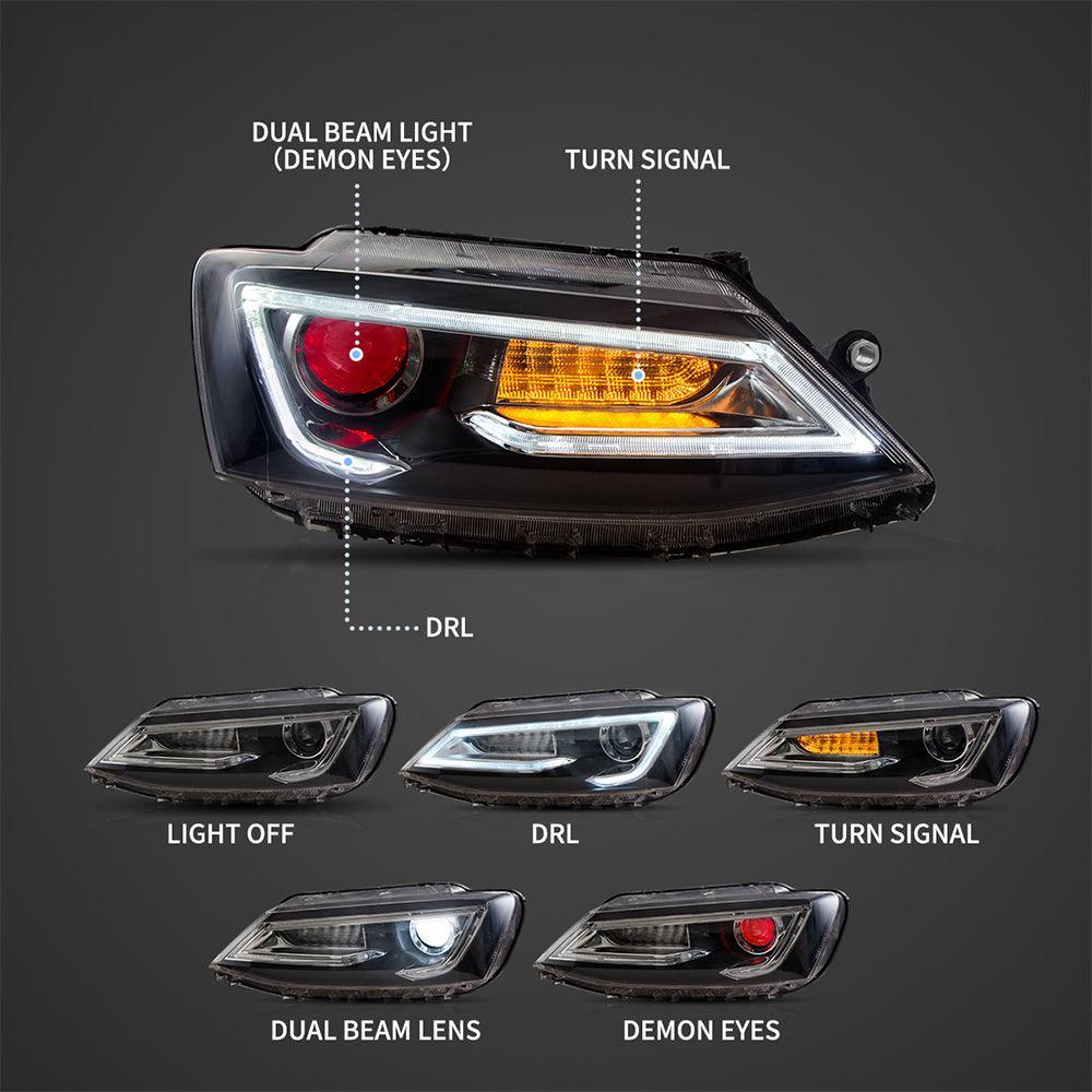 Vland LED Headlight Assembly Dual Beam Projector for 2010-2018 Volkswagen Jetta