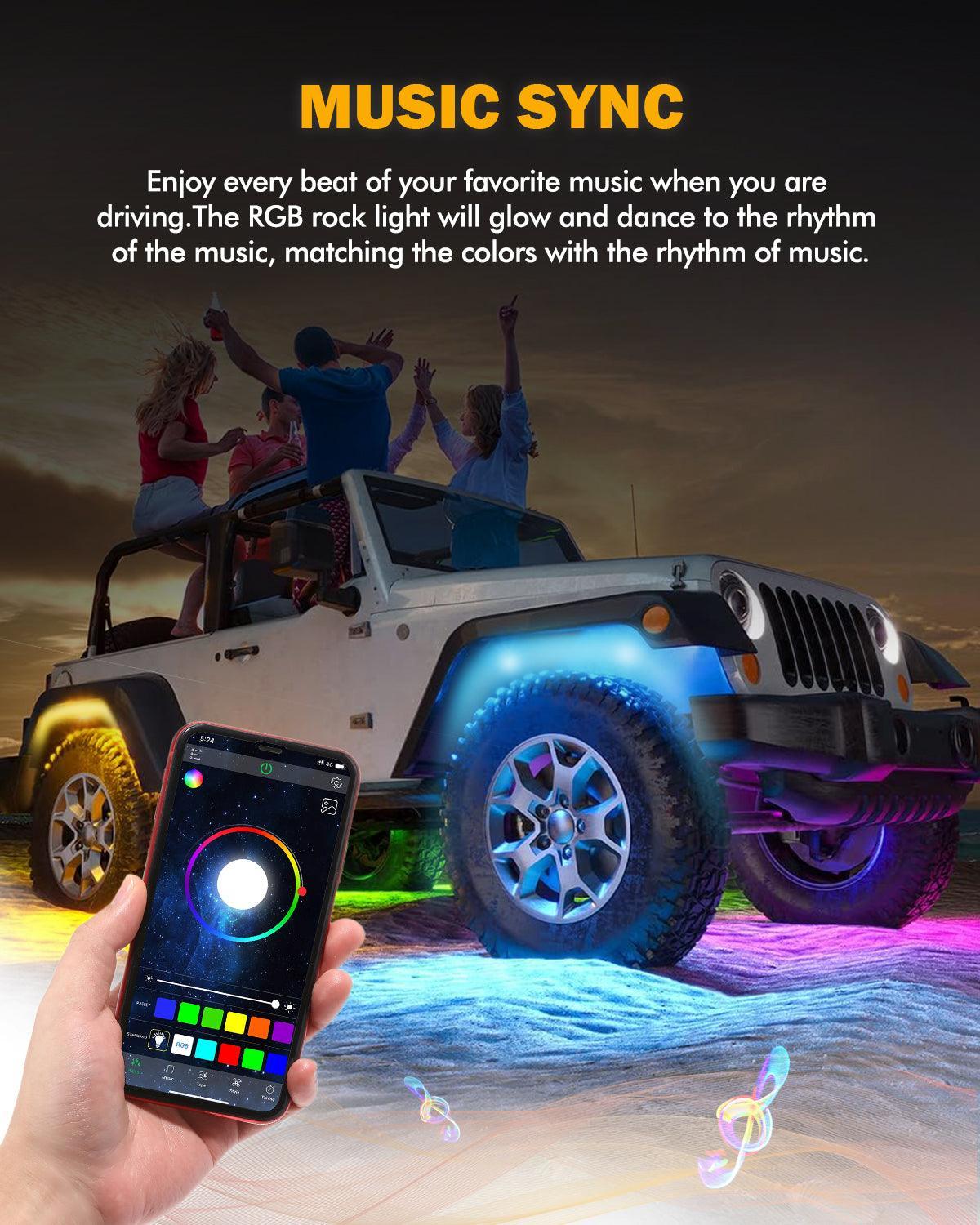 Auxbeam RGB LED Rock Lights Kit with Bluetooth APP & Wireless Remote Control