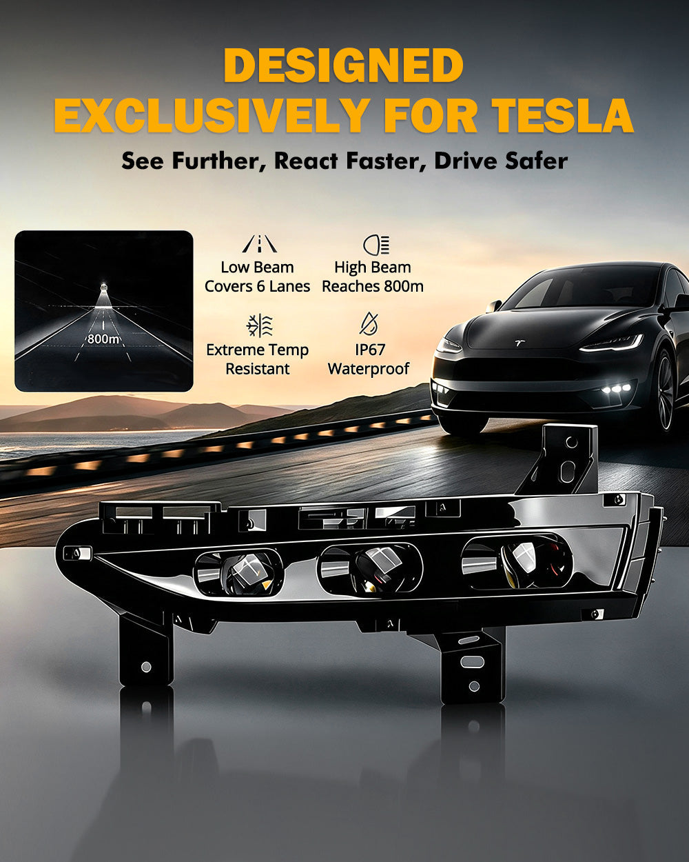 Auxbeam LED Fog Light Assembly for 2021-2024 Tesla Model Y