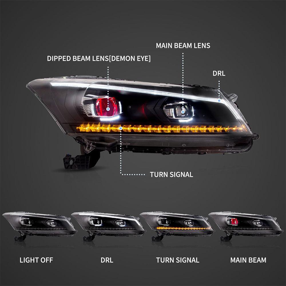 Vland LED Headlight Assembly for 2008-2012 Honda Accord 8th Gen Inspire US Type