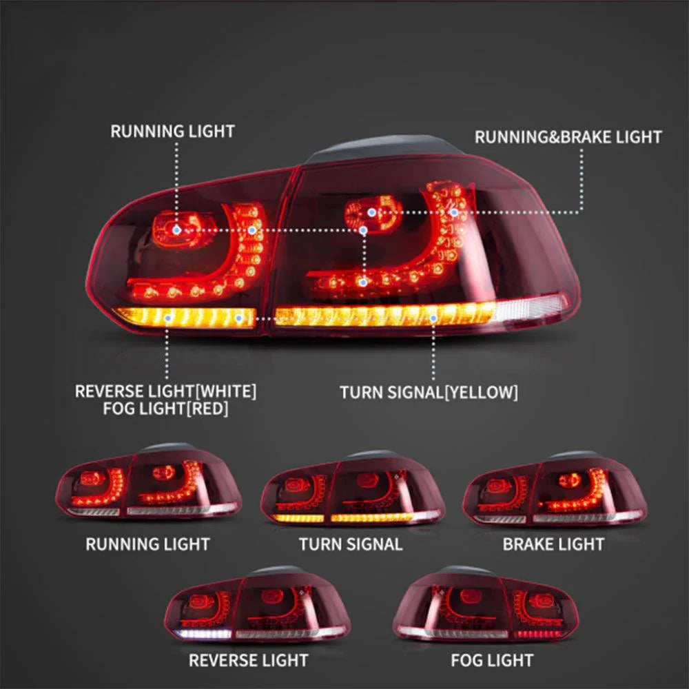Vland LED Tail Light Assembly for 2009-2014 VW Golf 6th Gen Mk6 Hatchback