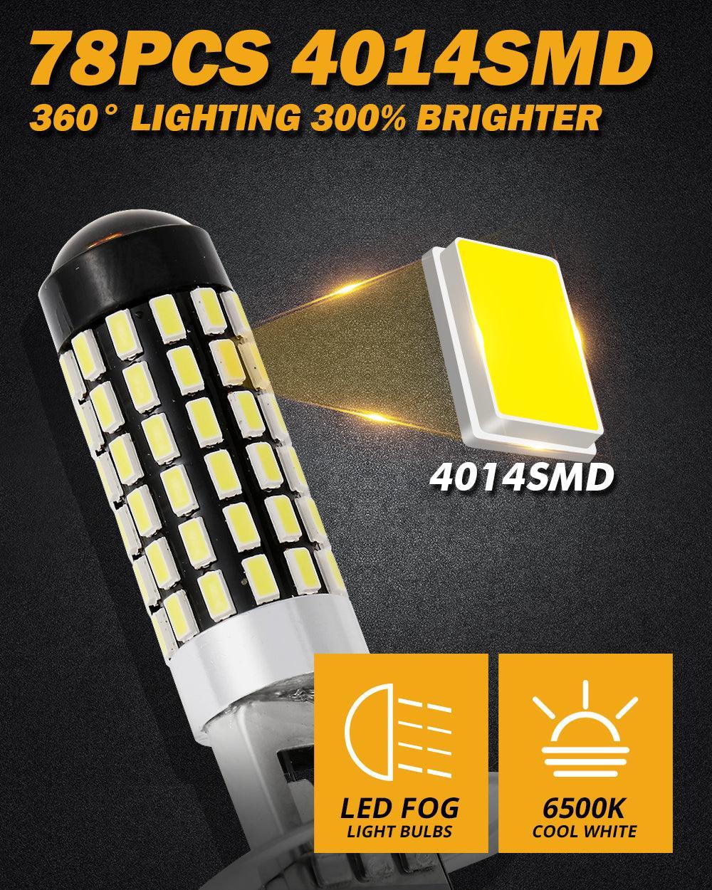Auxbeam H1 LED Fog Light/DRL Bulbs 6W 2000ML 6500K White - 2 Bulbs