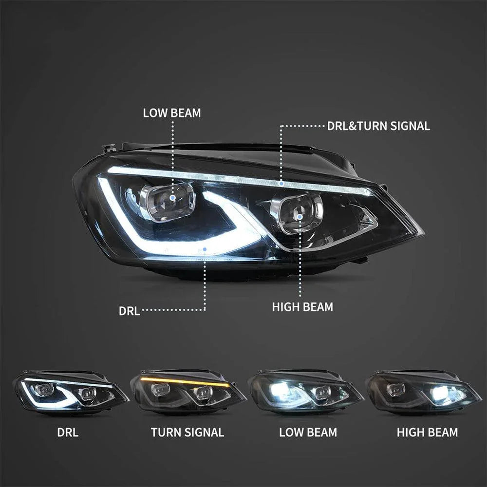 Vland LED Headlight Assembly for 2014-2017 Volkswagen Golf 7th Gen (Mk7, Typ 5G)