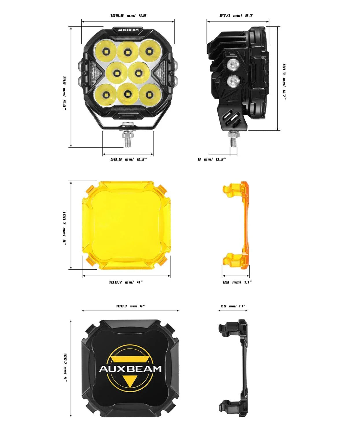 CUBE-Z Series 4 Inch LED Pod Lights Off Road Lights with White DRL & Amber Turn Signal Lights