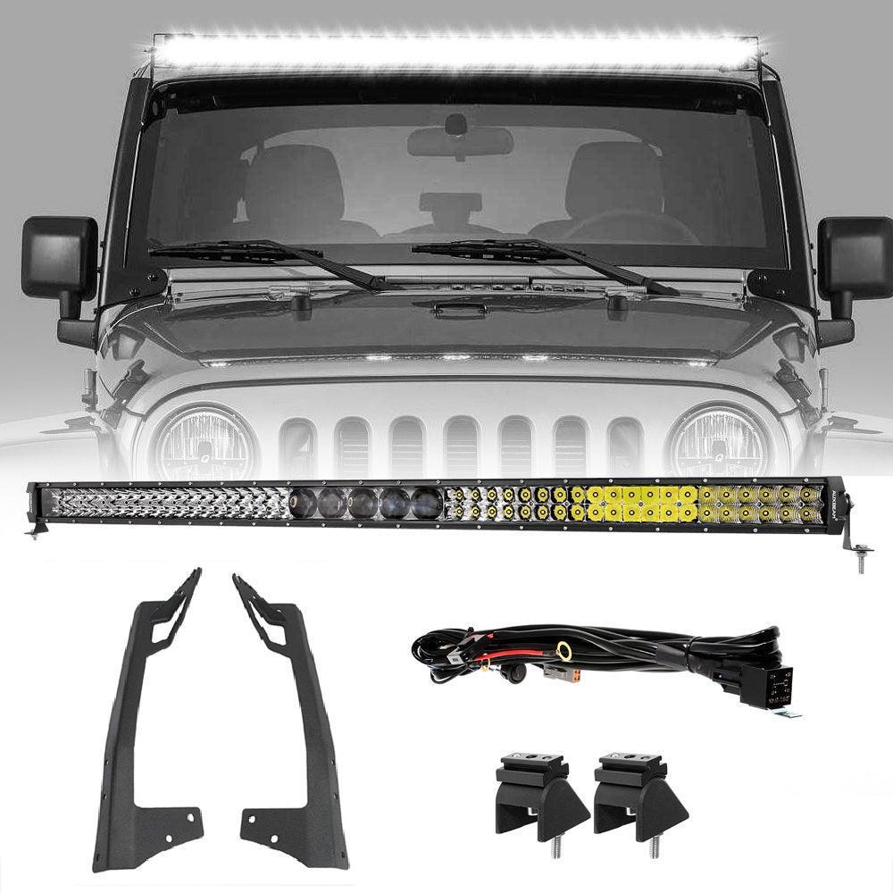 Auxbeam 52" 5D-PRO Light Bar&Windshield Mounting for Jeep Wrangler JK 2007~2017