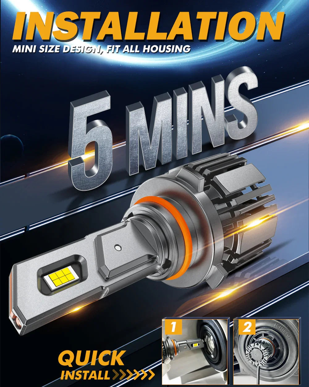 Auxbeam 9005/HB3/H10 LED Headlight Bulbs 90W F15 Series Smaller Size 2 Bulbs