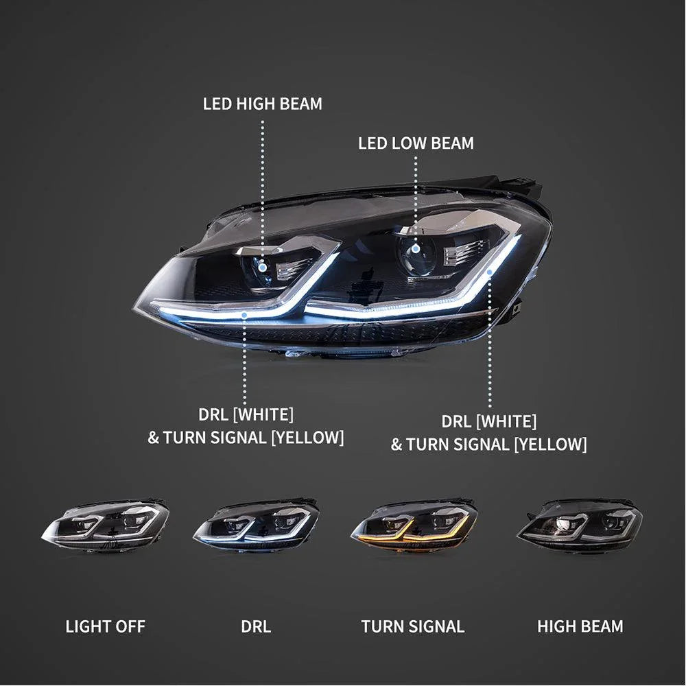 Vland LED Headlight Assembly for 2012-2017 Volkswagen Golf 7th Gen (Mk7, Typ 5G)