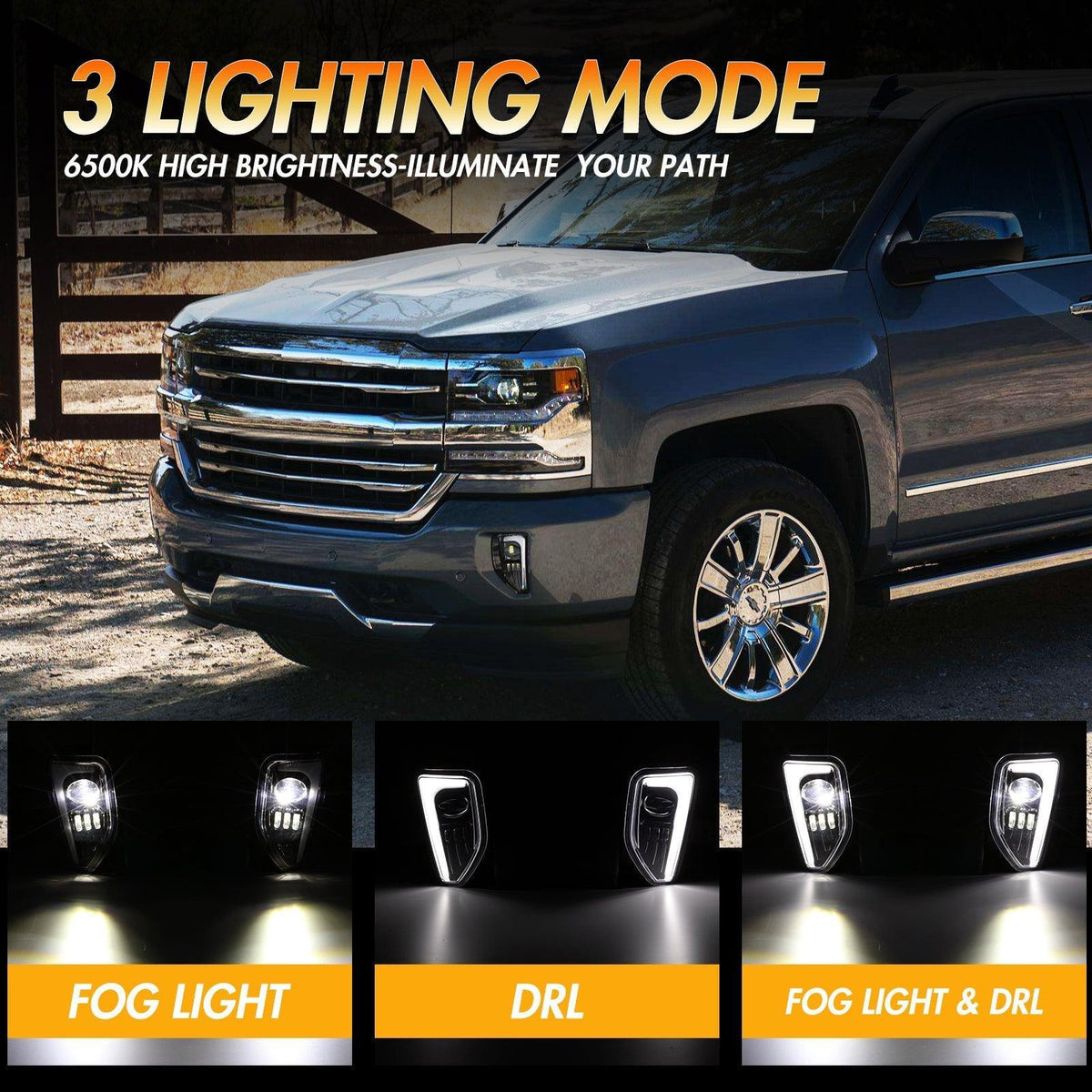 Auxbeam 45W DOT Approved LED Fog Lights for 2016-2018 Chevy Silverado 1500