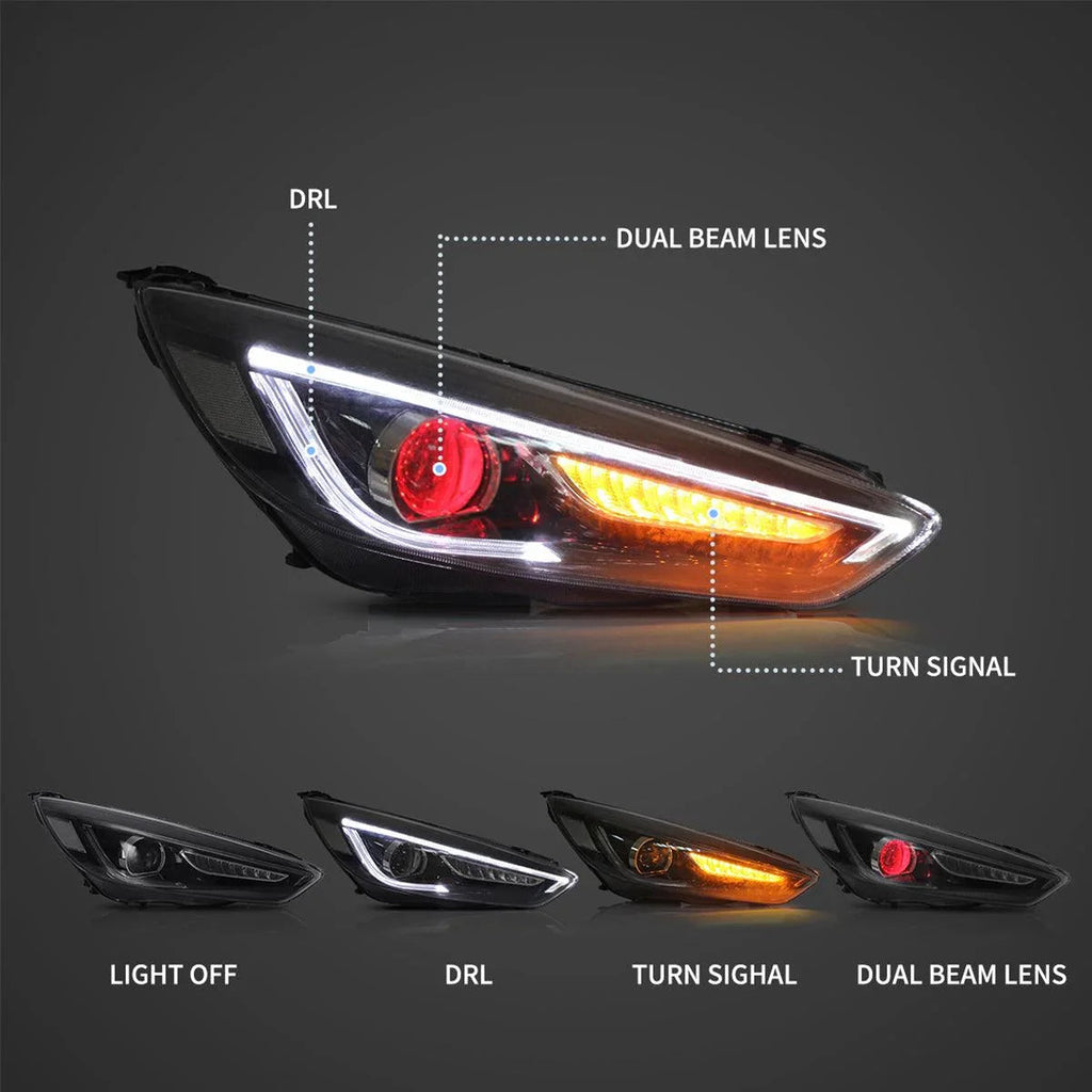 Vland LED Headlight Assembly for 2015-2018 Ford Focus 3rd Gen Mark III Facelift