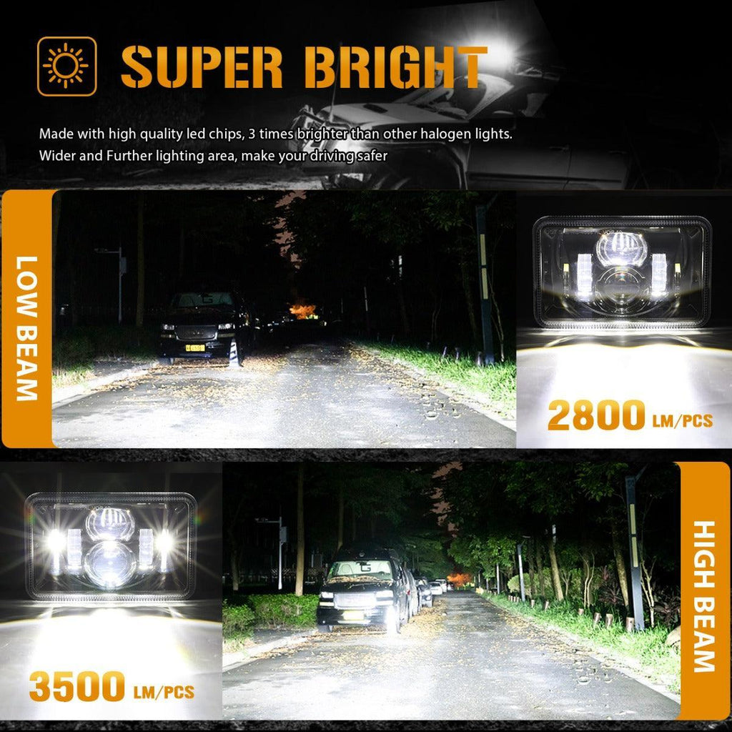 Auxbeam 4X6 Inch 55W Rectangular LED Headlight Dot Approved Black