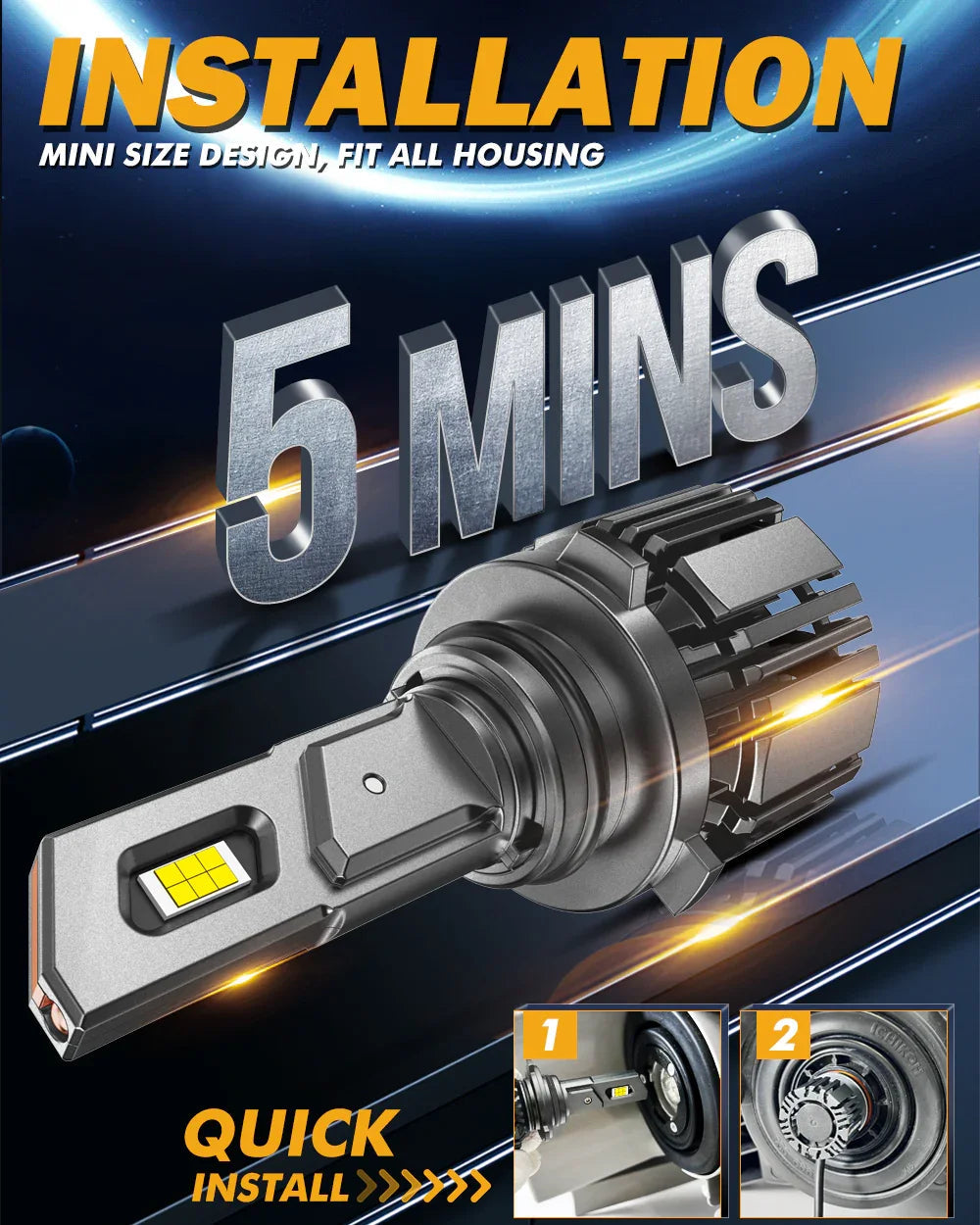 Auxbeam 9006/HB4 LED Headlight Bulbs 90W F15 Series Smaller Size 2 Bulbs