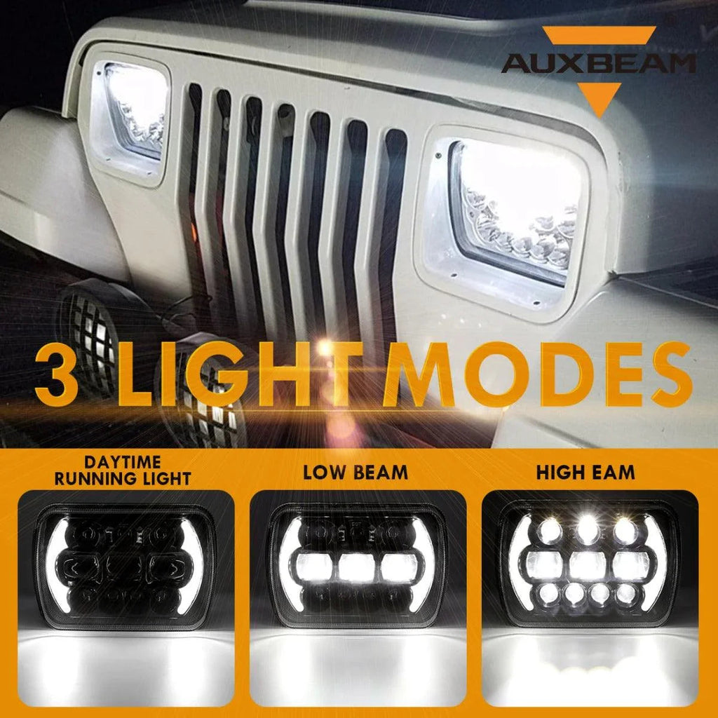 Auxbeam 130W 7x6 LED Headlight for Jeep Wrangler YJ XJ MJ/ Ford/ Savana/ Trucks